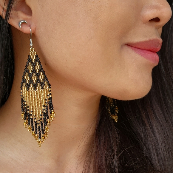 Handmade Pritti Beaded Earrings Fringe Tribal Jewelry Dangle Boho Ethnic Y2K - Picture 1 of 2